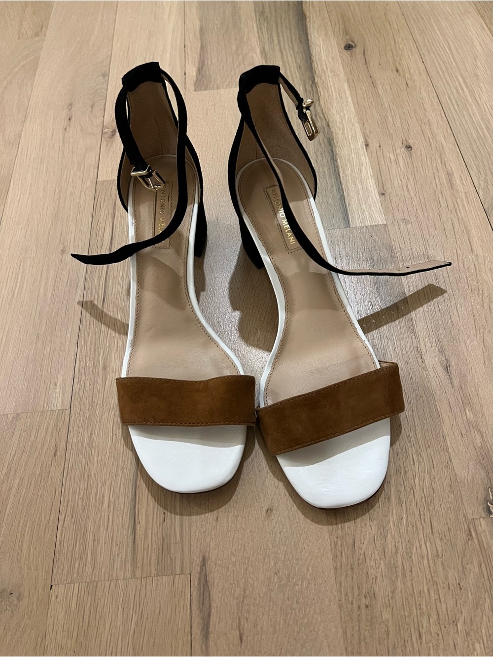 Women’s Two-Tone Ankle Strap Sandal Heels in Brown and White